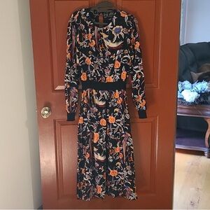 NWOT Zara Embroidered Bird Multicolor Midi Dress